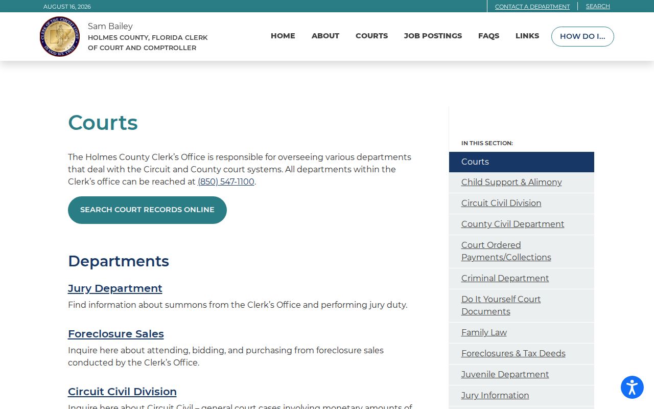 Holmes County criminal court record search after an arrest booking