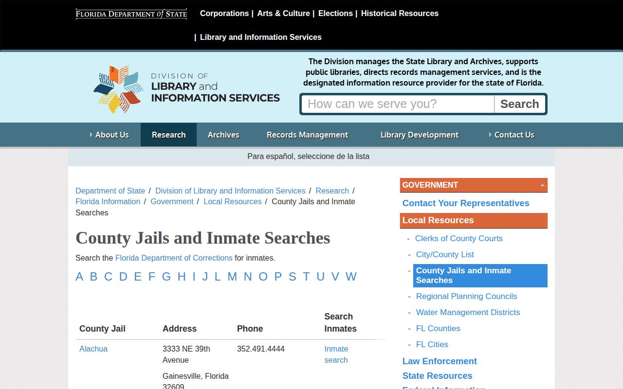 Official Florida directory showing Holmes County Jail record access