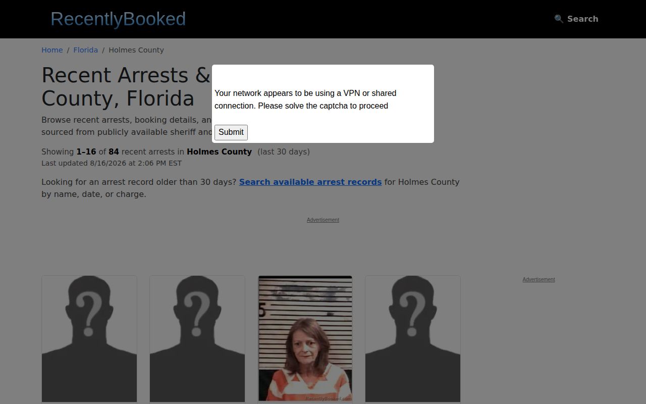 Unofficial Recently Booked Holmes County recent arrest landing page