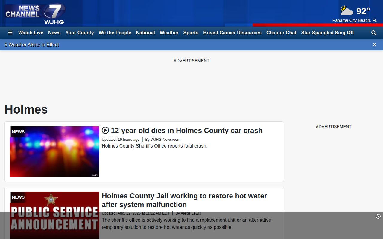 WJHG regional Holmes County crime news page